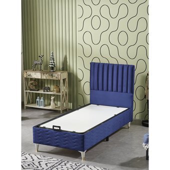 Beehanem Ezgi 90x190 cm Başlıklı Sandıklı Tek Kişilik Baza Lacivert
