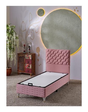 Beehanem Simge 90x190 cm Başlıklı Sandıklı Tek Kişilik Baza Pembe