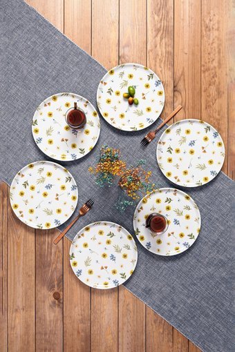 Porland Oleria 6 Parça 6 Kişilik Desenli Porselen Yuvarlak Yemek Takımı
