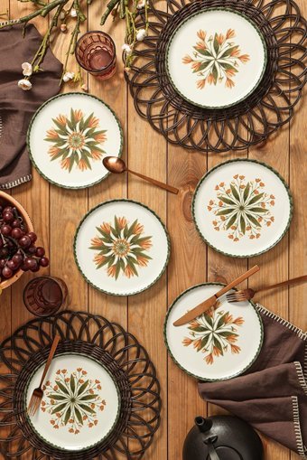 Porland Rosids 6 Parça 6 Kişilik Desenli Porselen Yuvarlak Yemek Takımı