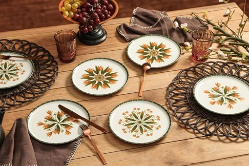 Porland Rosids 6 Parça 6 Kişilik Desenli Porselen Yuvarlak Yemek Takımı