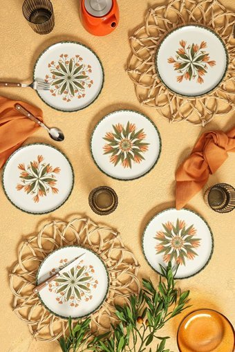 Porland Rosids 6 Parça 6 Kişilik Desenli Porselen Yuvarlak Yemek Takımı