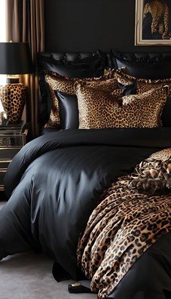 Helen George Dört Mevsim 200 x 220 cm Çarşaflı Leopar Çift Kişilik Nevresim Takımı Siyah