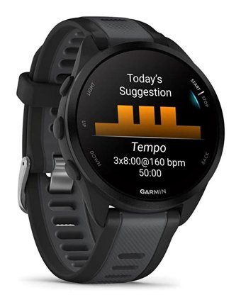 Garmin Forerunner 165 Music Su Geçirmez 43 mm Silikon Kordon Yuvarlak Unisex Akıllı Saat Gri-Siyah