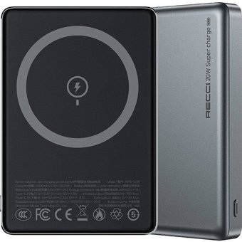 Recci Recci RPB-W26 10000 mAh Hızlı Şarj Kablosuz Powerbank Gri