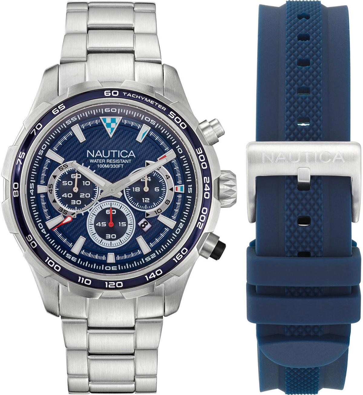 Nautica NAPNSF307 Takvimli 46 mm Gri-Mavi Çelik Kordon Analog Kol Saati
