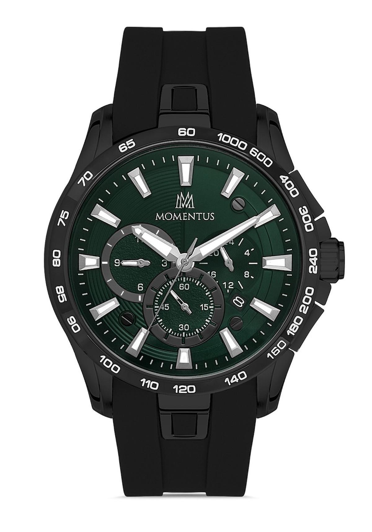 Momentus SM349B-15YB Takvimli 44 mm Siyah Silikon Kordon Analog Erkek Kol Saati