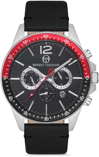 Sergio Tacchini ST.1.10122.1 Takvimli 44 mm Siyah Deri Kordon Analog Kol Saati