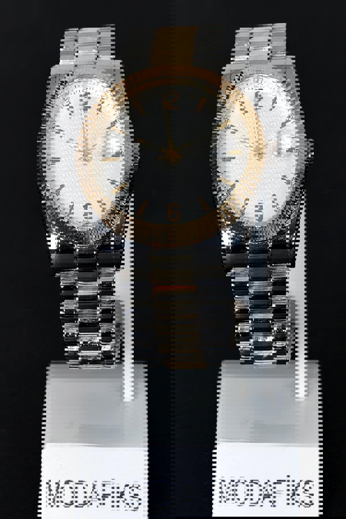 Modafiks Ron Takvimli 44 mm Altın-Çelik Kordon Analog Erkek Kol Saati