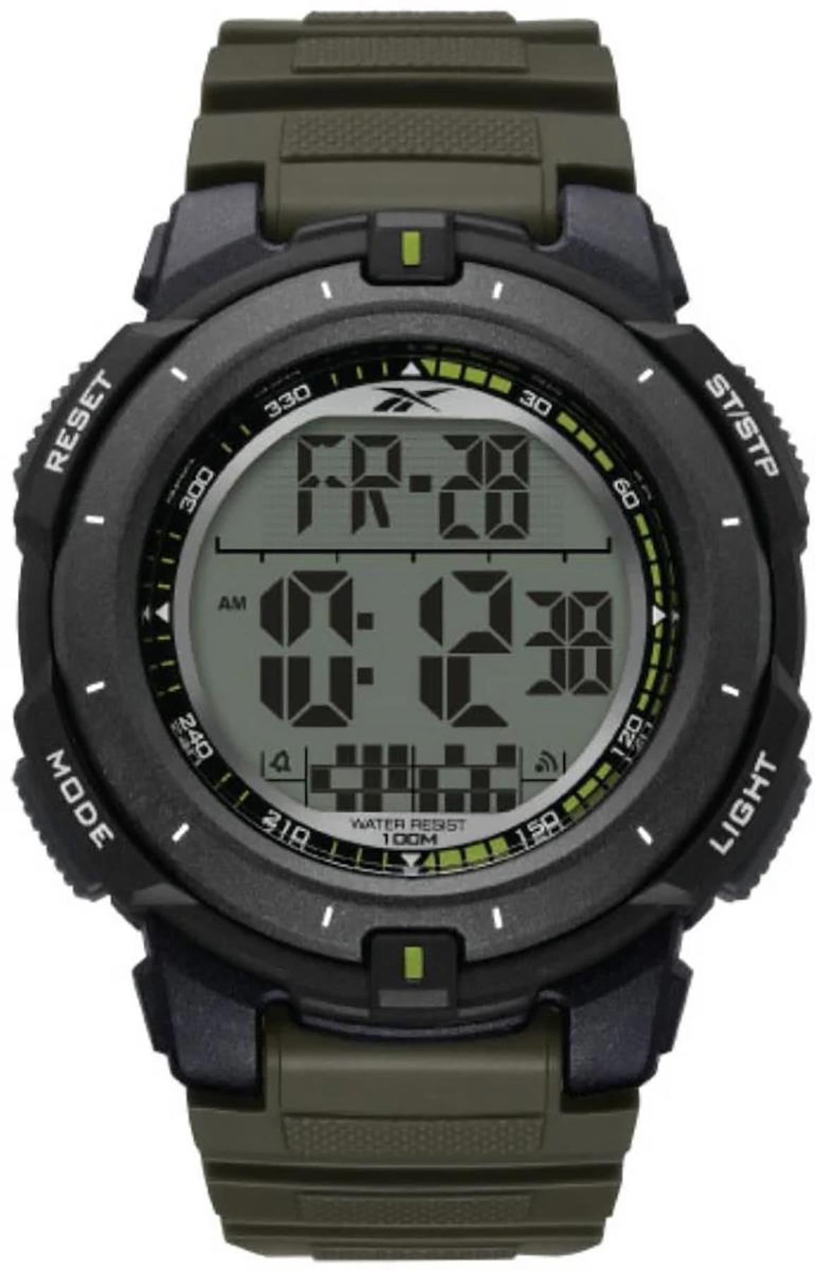Reebok RV-WHE-G9-PAPG-WY Takvimli 48 mm Yeşil Silikon Kordon Dijital Erkek Kol Saati