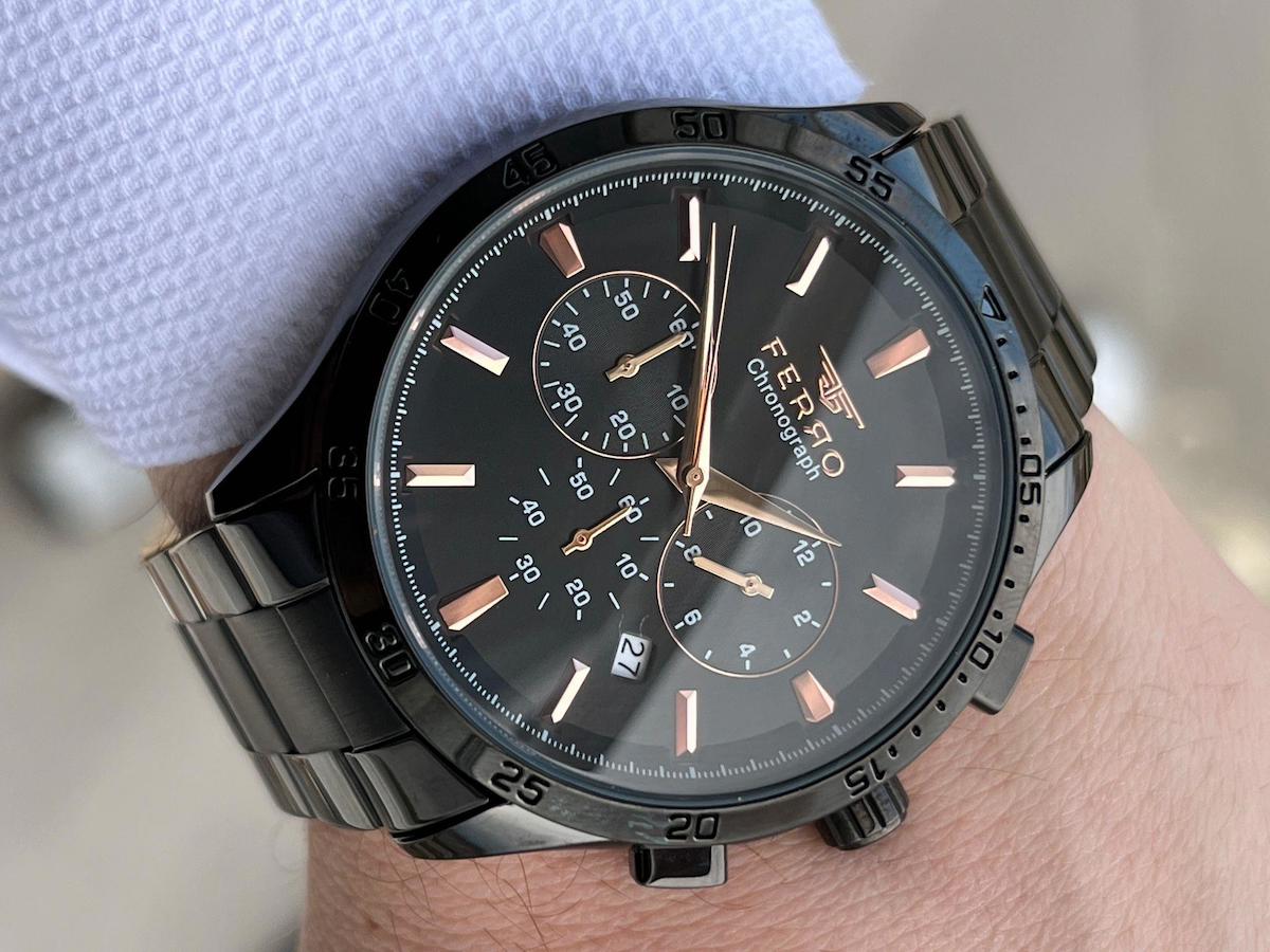 Ferro XF0052 Su Geçirmez Takvimli 44 mm Siyah Çelik Kordon Analog Erkek Kol Saati