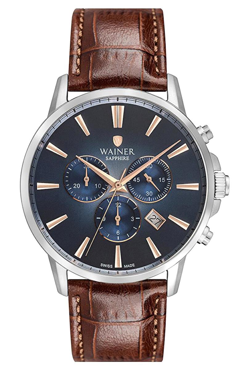 Wainer WA.19344-C Pusulalı Takvimli 44 mm Kahverengi Deri Kordon Analog Erkek Kol Saati