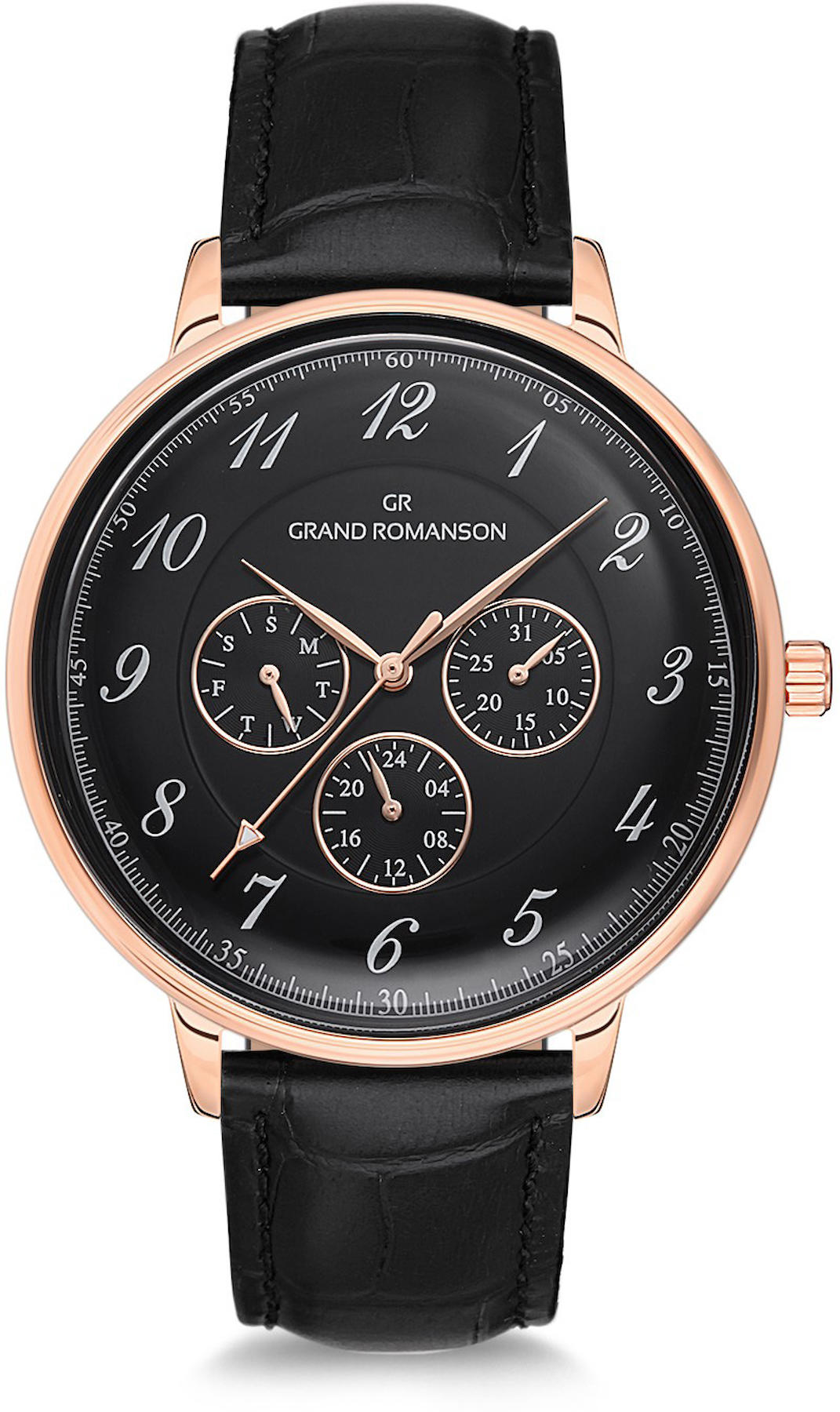 Romanson GR.1.AG1194.02 Takvimli 42 mm Siyah Deri Kordon Analog Kol Saati