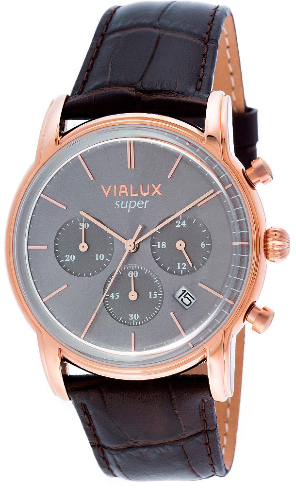 Vialux VX540R-05KR Takvimli 44 mm Kahverengi Deri Kordon Analog Kol Saati