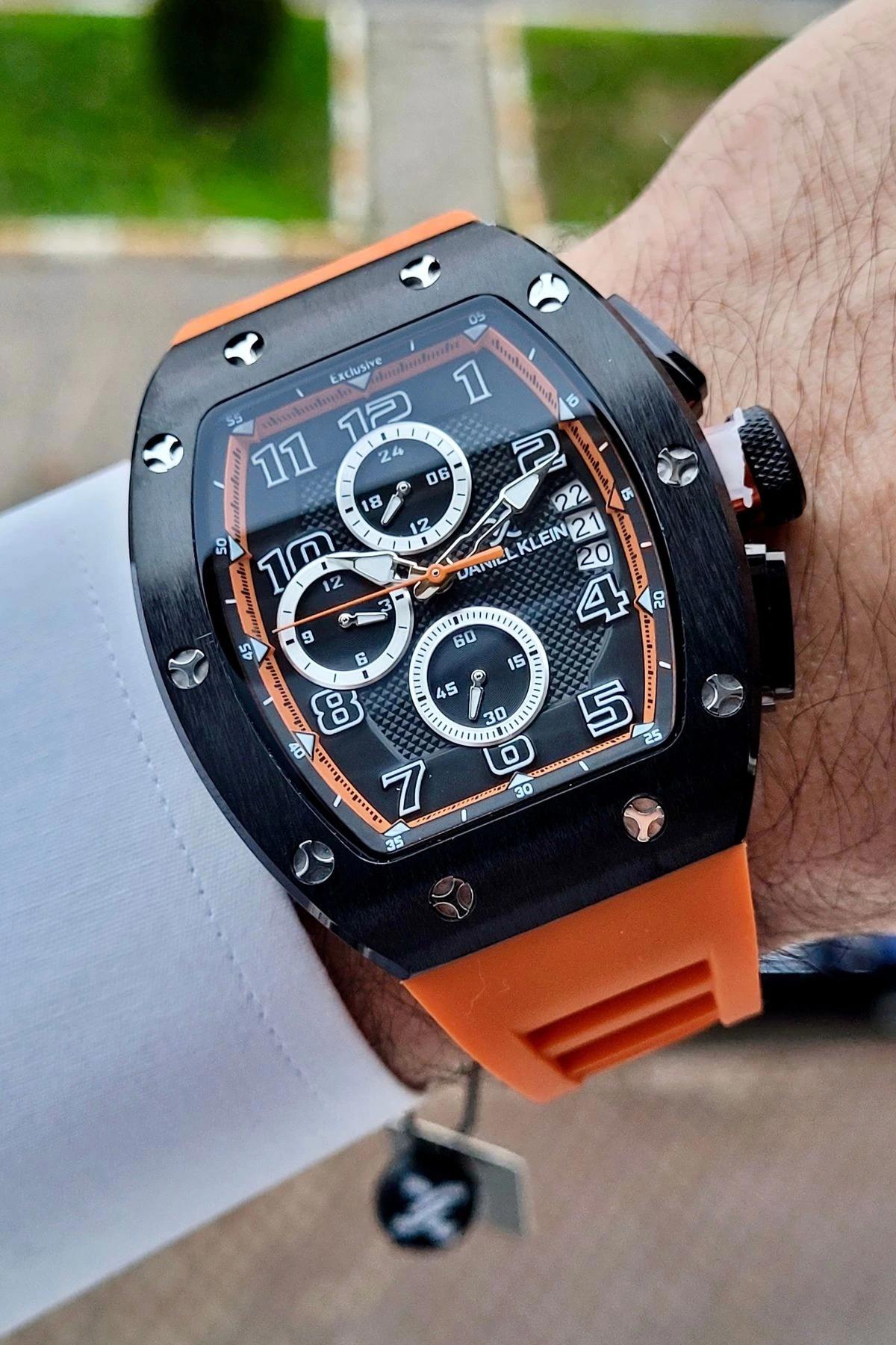 Daniel Klein DKISTE954 Takvimli 42 mm Turuncu Silikon Kordon Analog Erkek Kol Saati