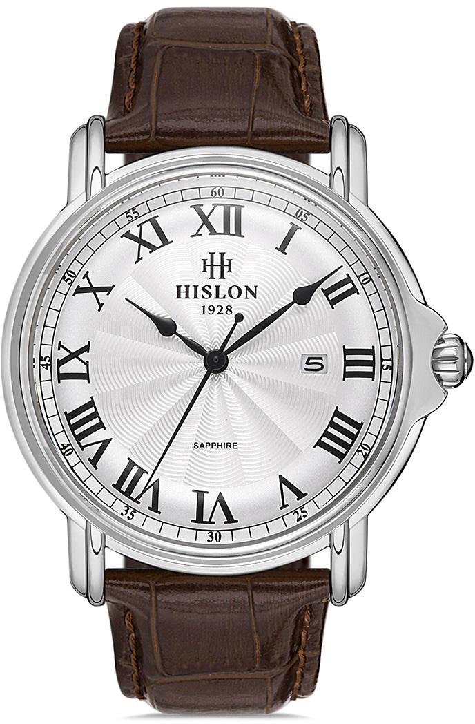 Hislon CL112S-02KS Takvimli 43 mm Kahverengi Deri Kordon Analog Kol Saati