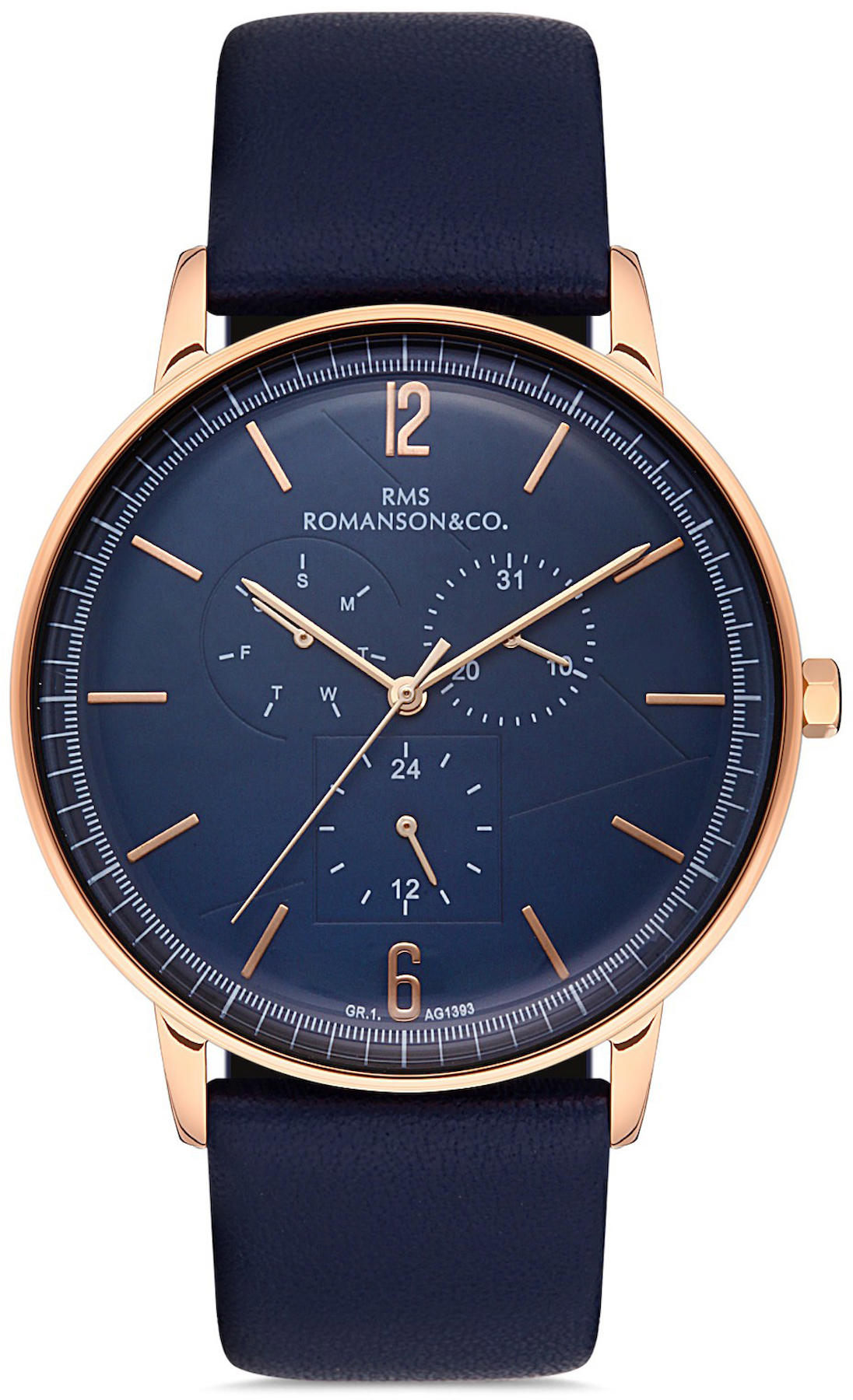 Romanson GR.1.AG1393.06 Takvimli 42 mm Lacivert Deri Kordon Analog Kol Saati