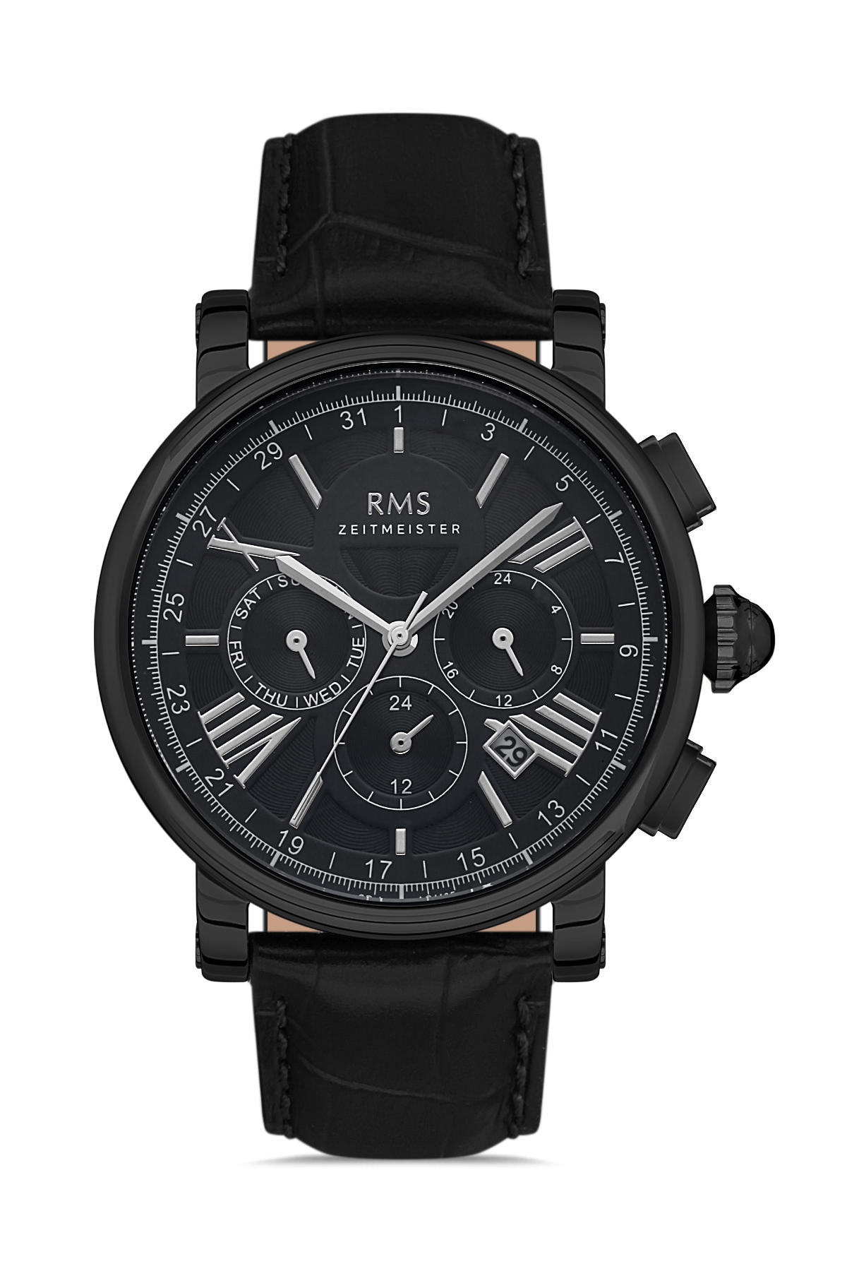 Romanson RMS.1.AG1134.14 Takvimli 45 mm Siyah Deri Kordon Analog Erkek Kol Saati