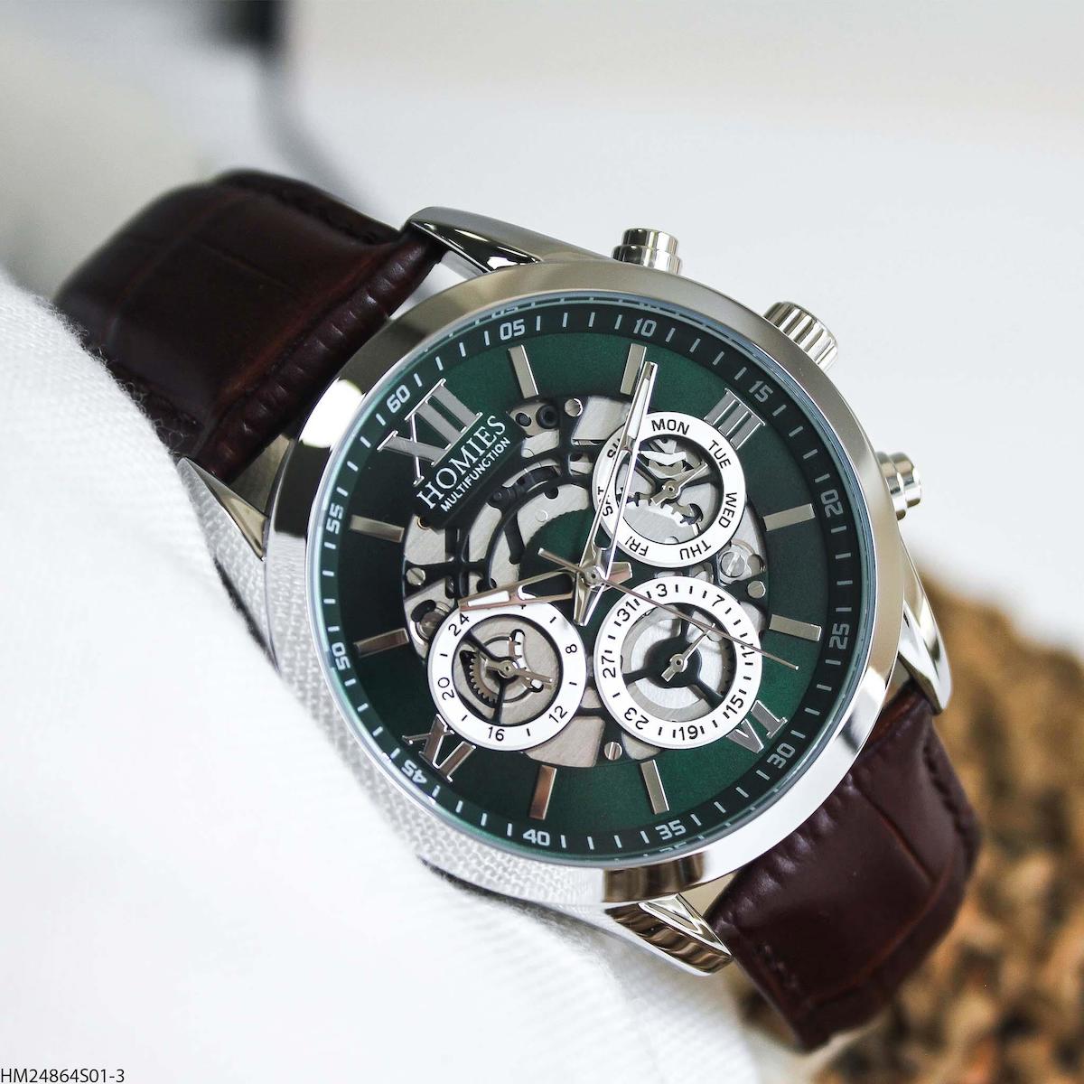 Homies HM24864S01-3 Pusulalı Takvimli 44 mm Kahverengi Deri Kordon Analog Erkek Kol Saati