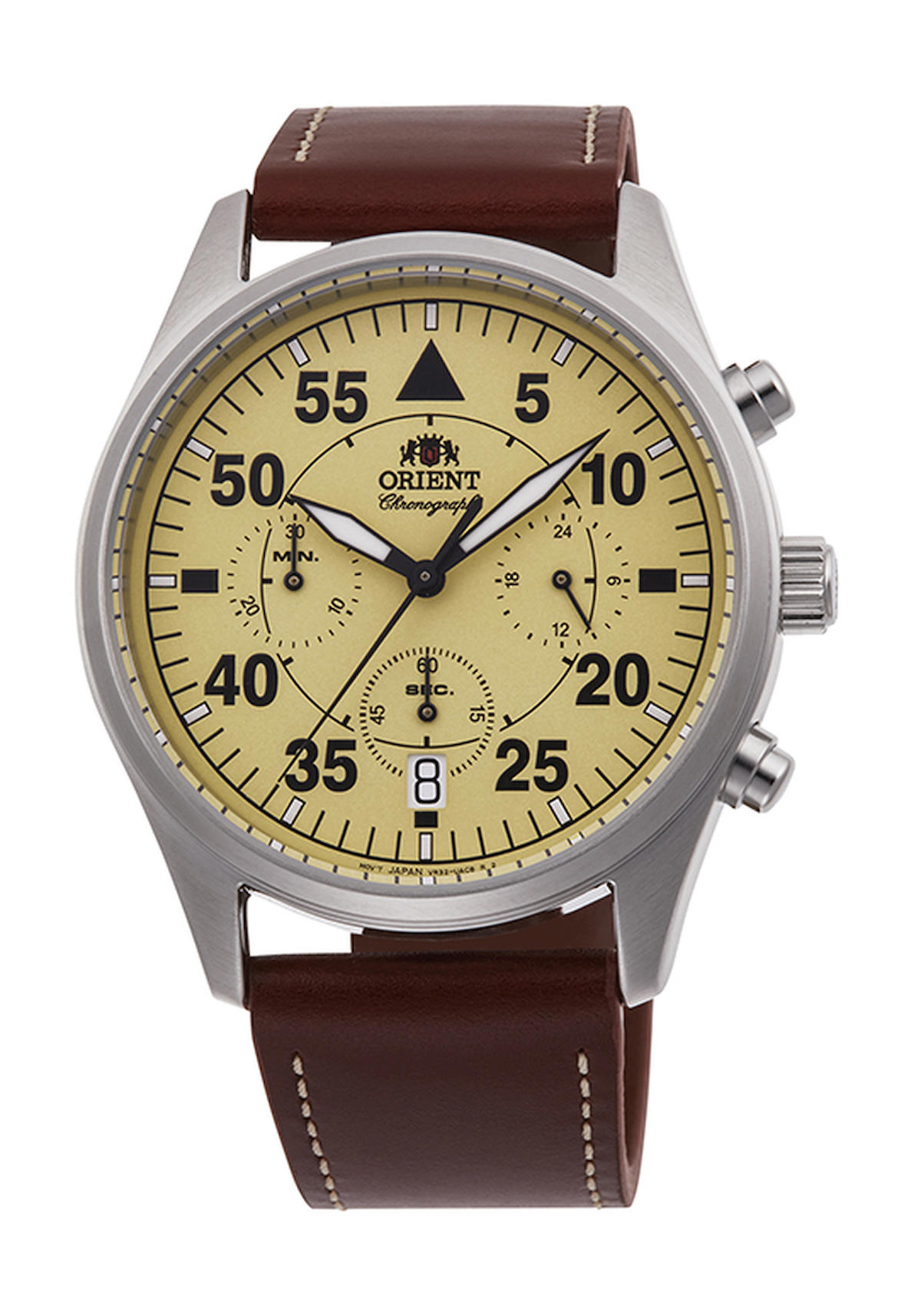 Orient RA-KV0503Y10B Takvimli 42 mm Kahverengi Deri Kordon Analog Erkek Kol Saati