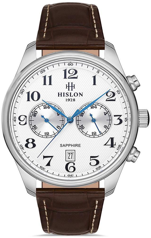 Hislon DT113S-01KS Pusulalı Takvimli 44 mm Kahverengi Deri Kordon Analog Erkek Kol Saati