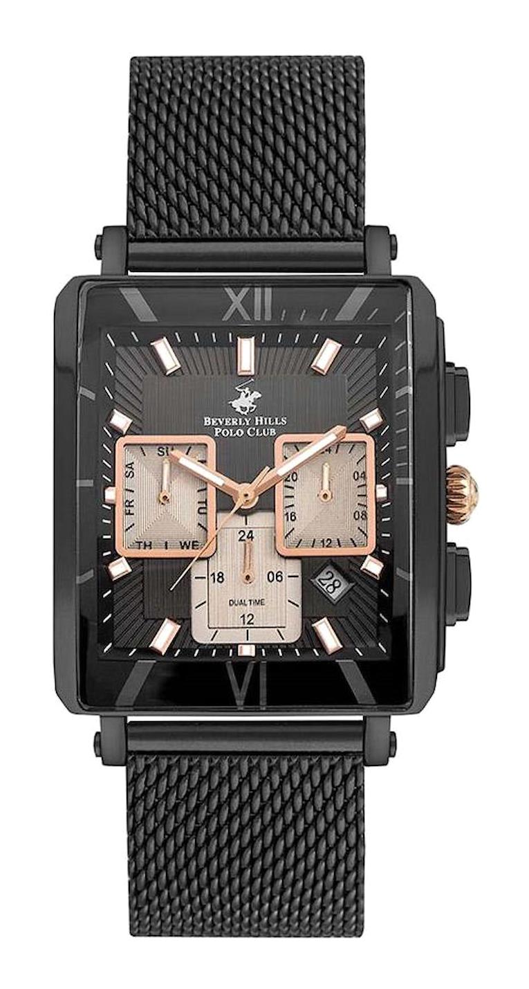 Beverly Hills Polo Club BP3283X650 Takvimli 40 mm Siyah Çelik-Hasır Kordon Analog Erkek Kol Saati