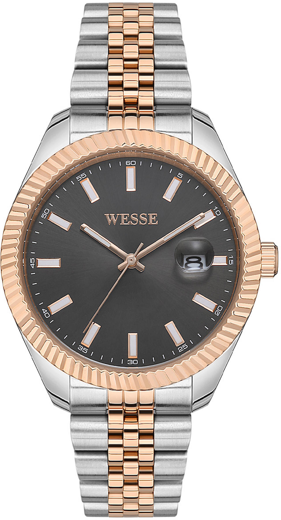 Wesse WWG208204 Takvimli 43 mm Gri-Rose Gold Çelik Kordon Analog Erkek Kol Saati