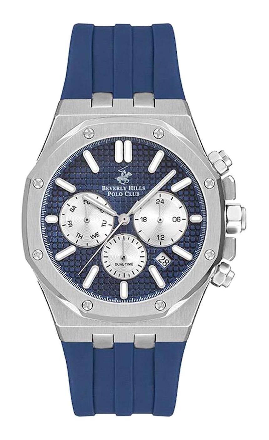 Beverly Hills Polo Club BP3261X399 Takvimli 42 mm Lacivert Silikon Kordon Analog Erkek Kol Saati