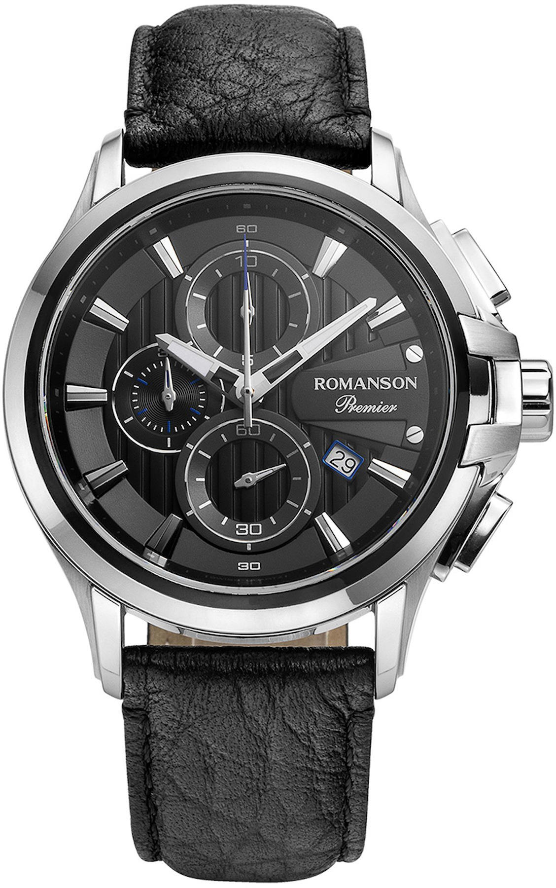 Romanson PB3234HMBDA3R5 Takvimli 43 mm Siyah Deri Kordon Analog Kol Saati