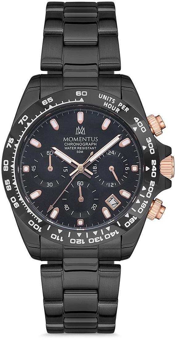 Momentus SM287B-04SR Takvimli 39 mm Siyah Çelik Kordon Analog Kol Saati