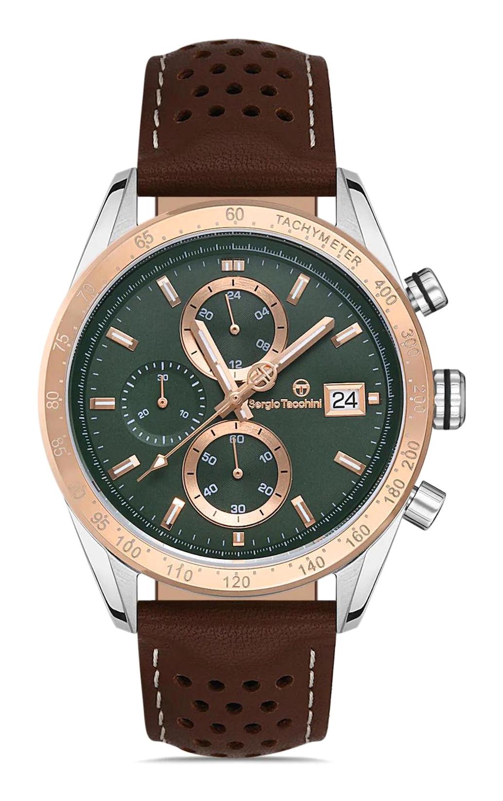 Sergio Tacchini ST.1.10306.5 Takvimli 45 mm Kahverengi Deri Kordon Analog Erkek Kol Saati