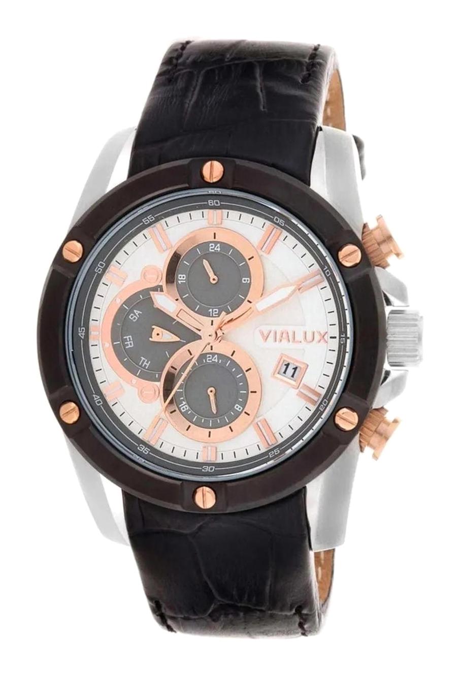 Vialux XX450T Takvimli 40 mm Siyah Deri Kordon Analog Erkek Kol Saati