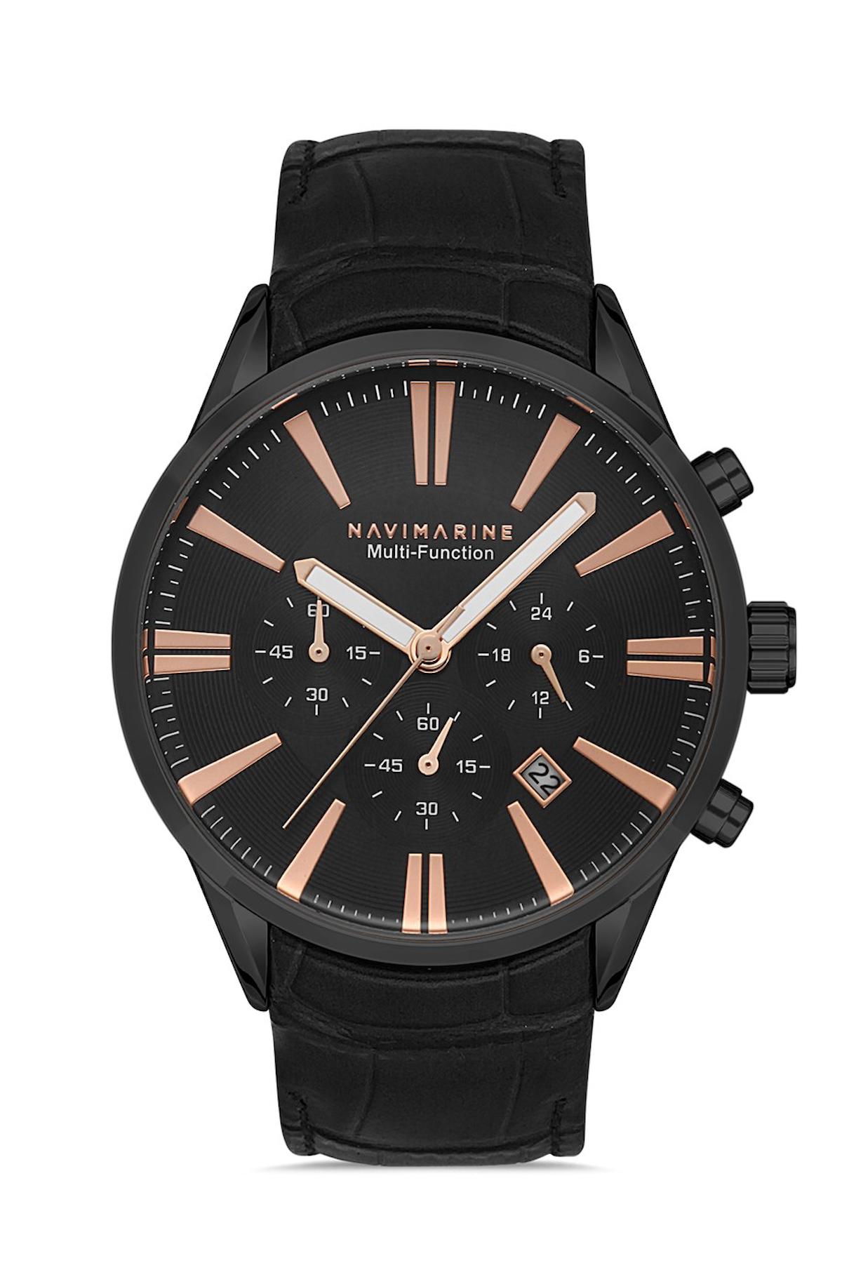 Navimarine NVM39-G2 Takvimli 44 mm Siyah Deri Kordon Analog Erkek Kol Saati