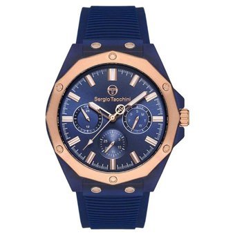 Sergio Tacchini ST.1.10196.4 Pusulalı Takvimli 45 mm Mavi Silikon Kordon Analog Erkek Kol Saati