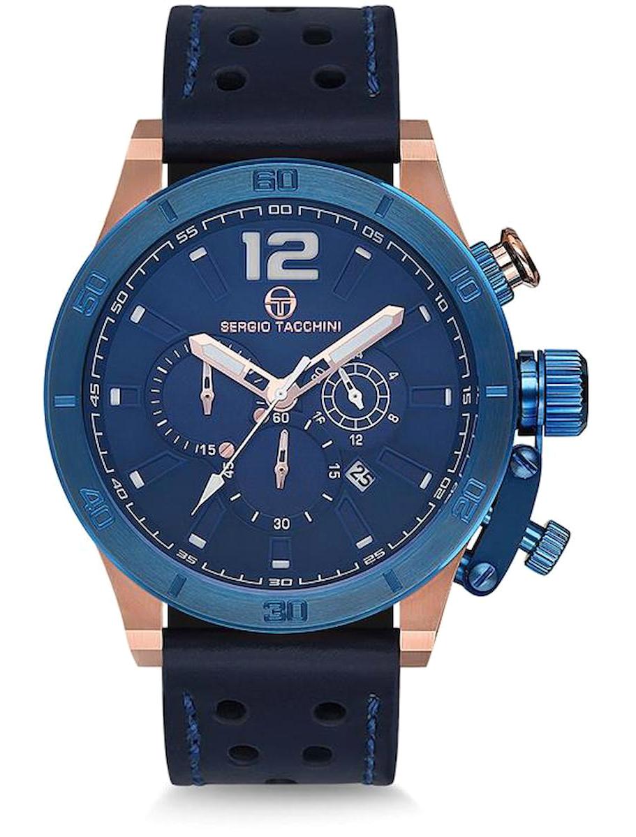 Sergio Tacchini ST.1.119.05 Takvimli Lacivert Deri Kordon Analog Erkek Kol Saati