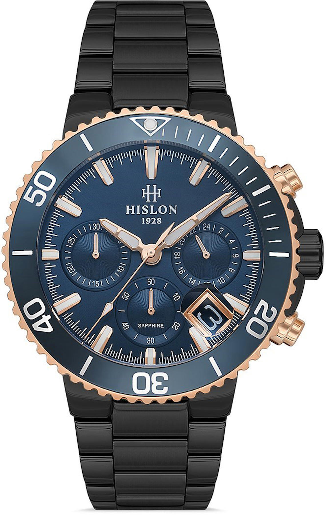 Hislon MS147T-11SR Pusulalı Takvimli Siyah Çelik Kordon Analog Kol Saati