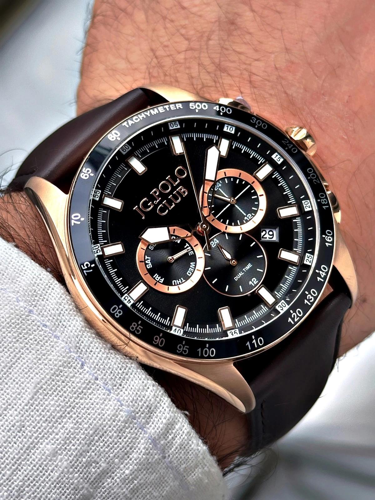 Jg. Polo Club JPC12233975K02 Takvimli 43 mm Kahverengi Deri Kordon Analog Erkek Kol Saati