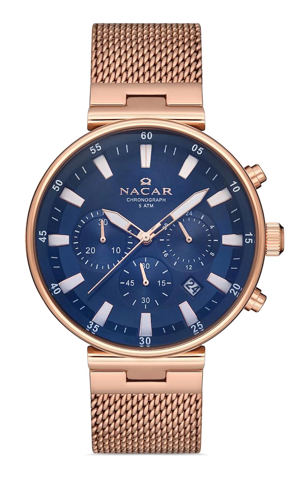 Nacar 34290505RLM Takvimli 44 mm Rose Gold Çelik Kordon Analog Kol Saati