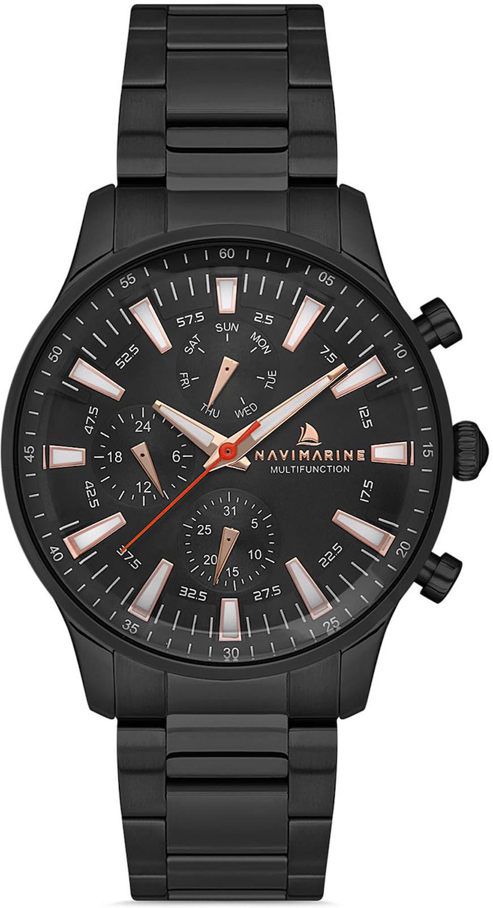 Navimarine NM132-02 Takvimli 42 mm Siyah Çelik Kordon Analog Kol Saati