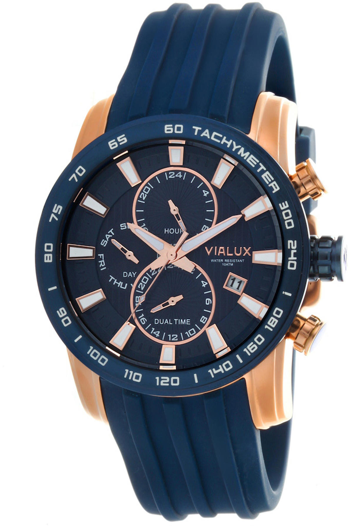 Vialux XX952R-11RR Takvimli 45 mm Lacivert Silikon Kordon Analog Kol Saati