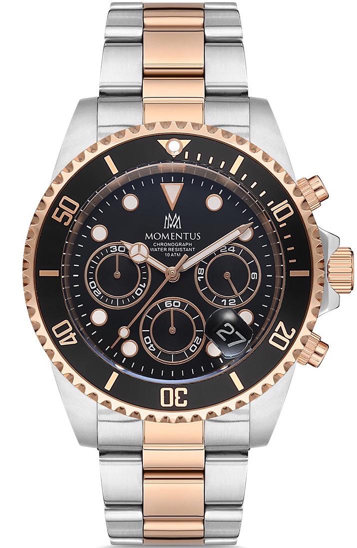 Momentus SM361T-04SR Takvimli 44 mm Gri-Rose Gold Çelik Kordon Analog Erkek Kol Saati