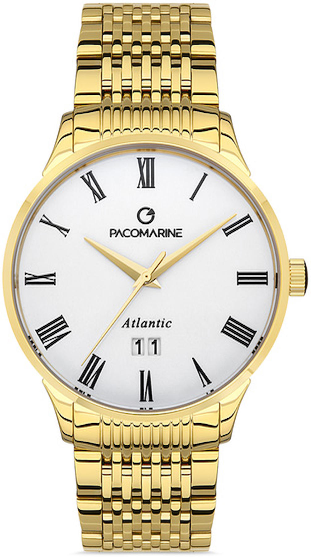Pacomarine PM.28007.02 Takvimli 42 mm Altın Çelik Kordon Analog Kol Saati