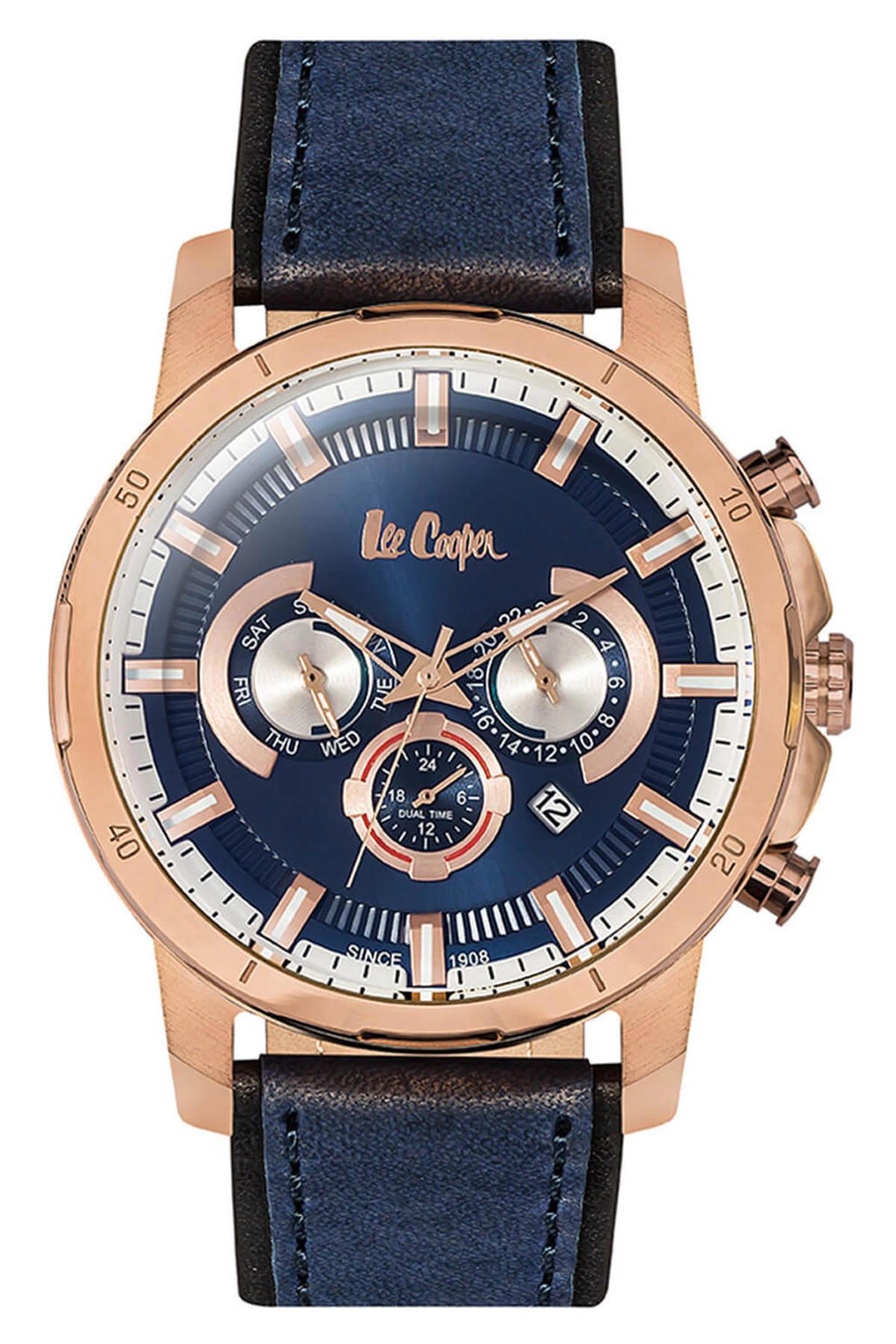Lee Cooper LC06308.499 Takvimli 46 mm Lacivert Deri Kordon Analog Erkek Kol Saati