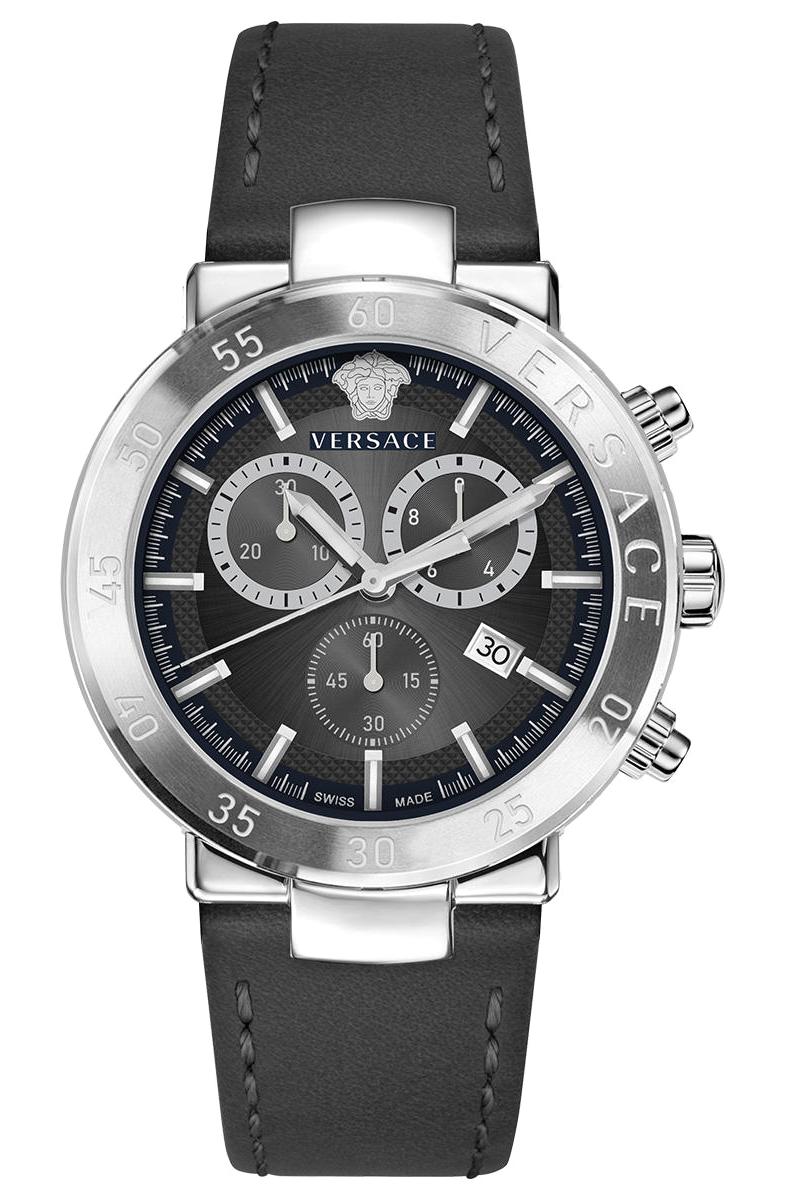 Versace VRSCVEPY00120 Takvimli Gri Deri Kordon Analog Erkek Kol Saati