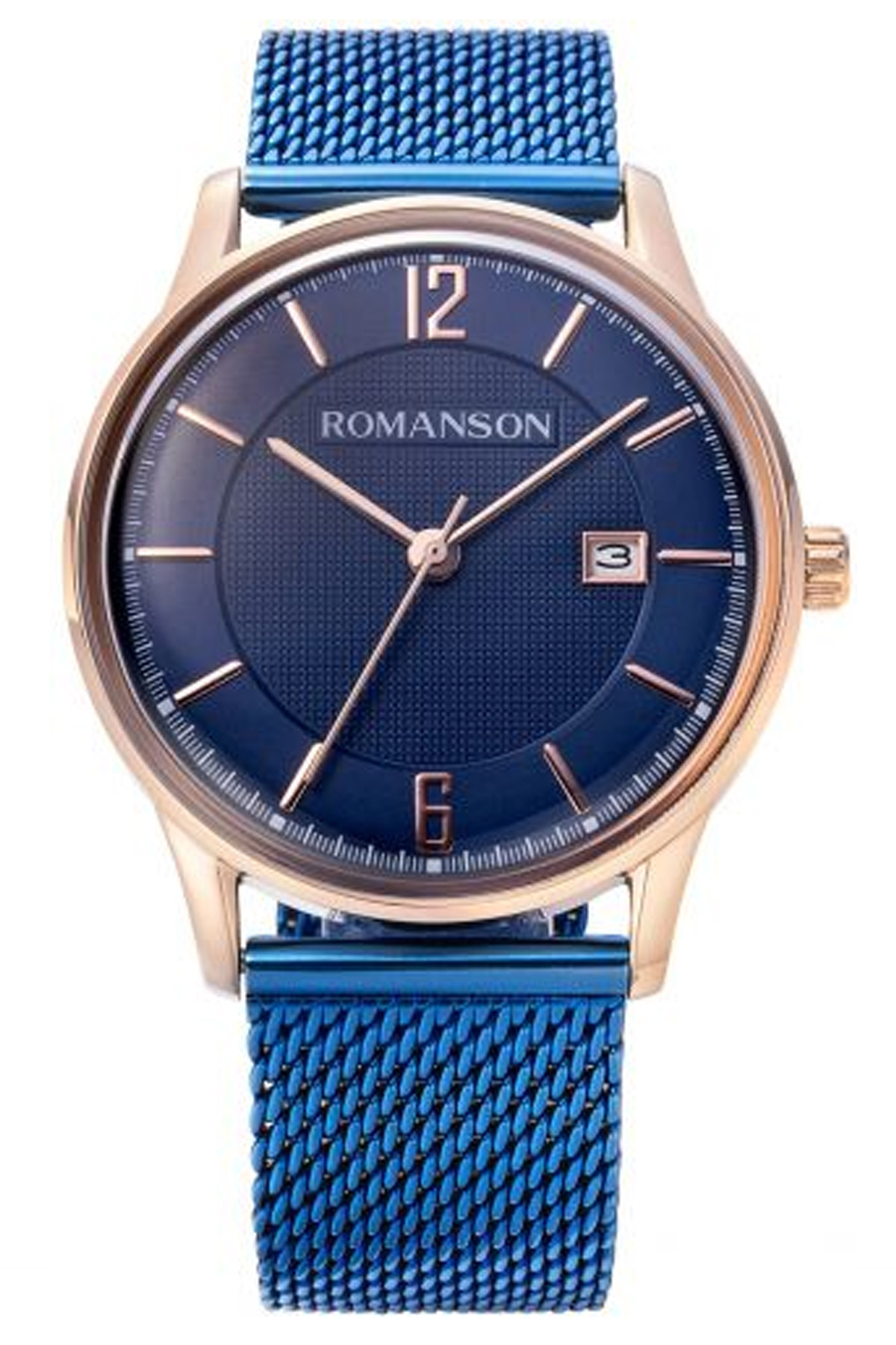 Romanson TM8A40MMURA46R Takvimli Mavi Çelik Kordon Analog Erkek Kol Saati