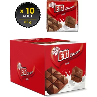 Eti Kare Sütlü Çikolata 65 gr 10 Adet