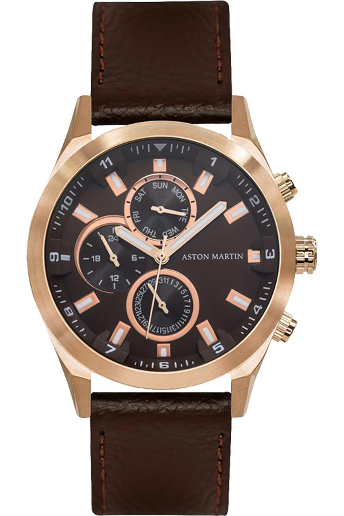 Aston Martin AS212-RCC Takvimli 43 mm Kahverengi Deri Kordon Analog Erkek Kol Saati