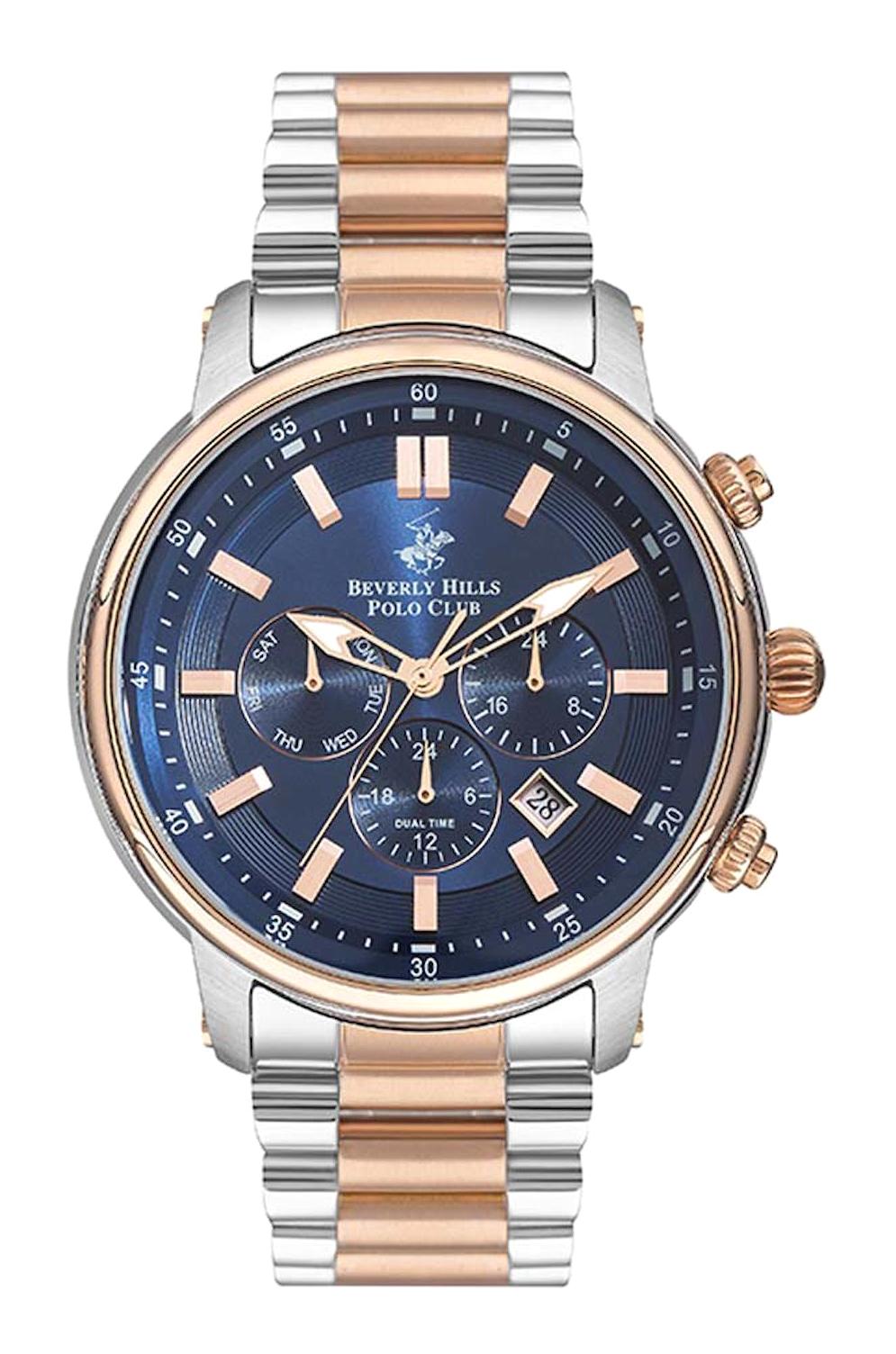 Beverly Hills Polo Club BP3254X590 Takvimli 45 mm Gri-Rose Gold Çelik Kordon Analog Erkek Kol Saati
