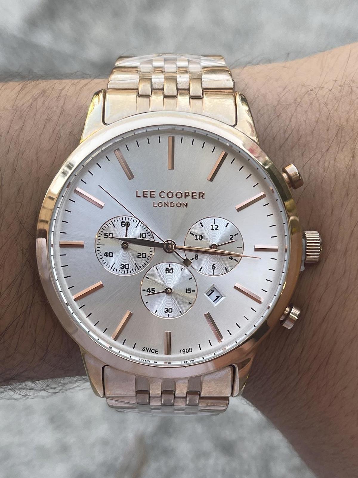 Lee Cooper LCR.LMG.07359.430-NM Takvimli 41-45 mm Altın Çelik Kordon Analog Erkek Kol Saati