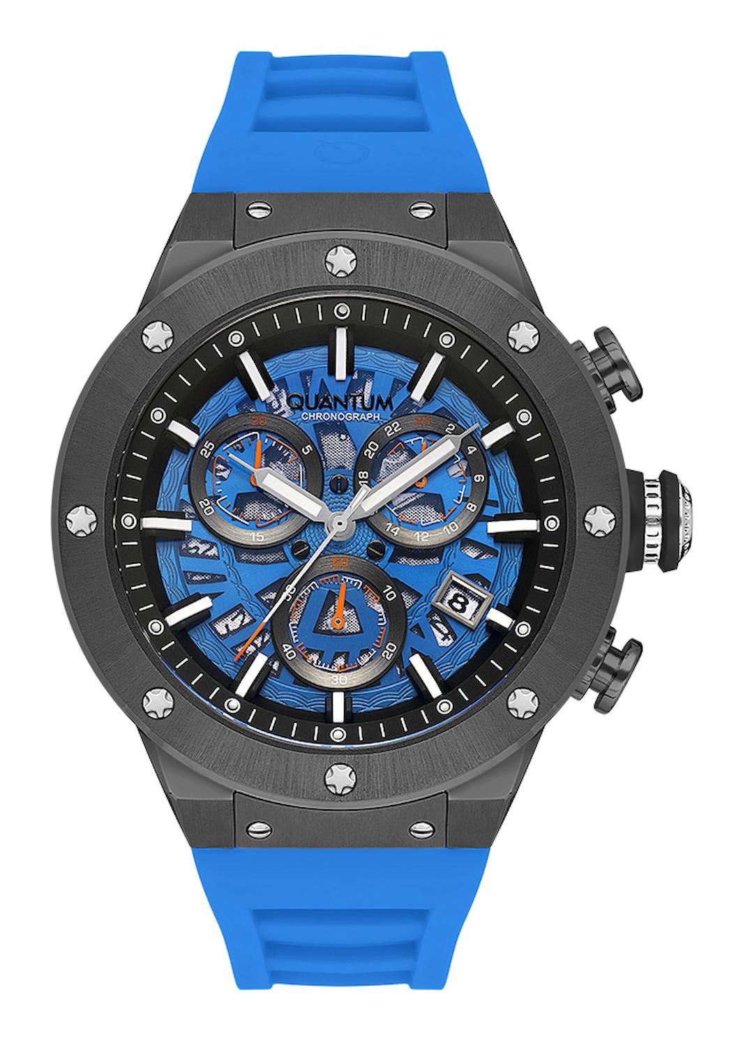 Quantum HNG1083.099 Takvimli 50 mm Mavi Silikon Kordon Analog Erkek Kol Saati